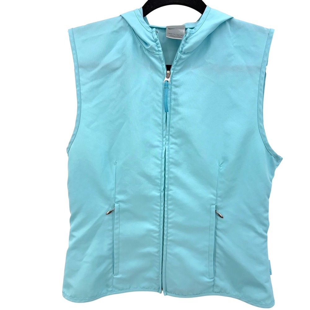 Vintage Nike Hooded Windbreaker Vest Blue Full Zip Running Y2K Gorpcore Womens S